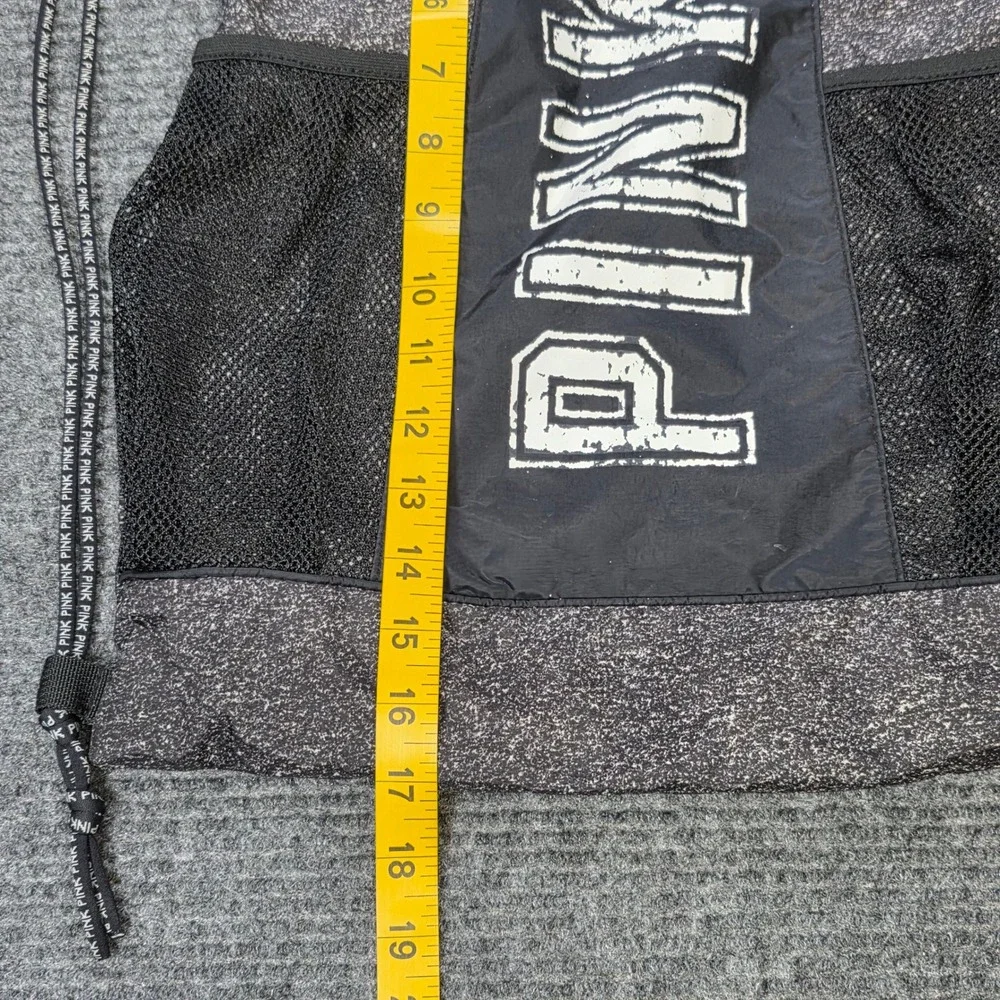 PINK Victoria's Secret‎ Drawstring Backpack Black Heathered Mesh Pockets Logo